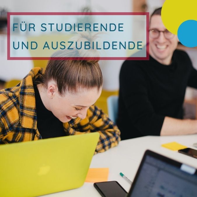Titel - Für Studierende und Auszubildende: Inhalt - zwei junge Menschenlernen fröhlich zusammen